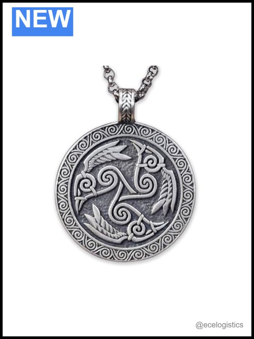 Viking Raven Necklace Solid Sterling Silver Odin Amulet 22" Chain